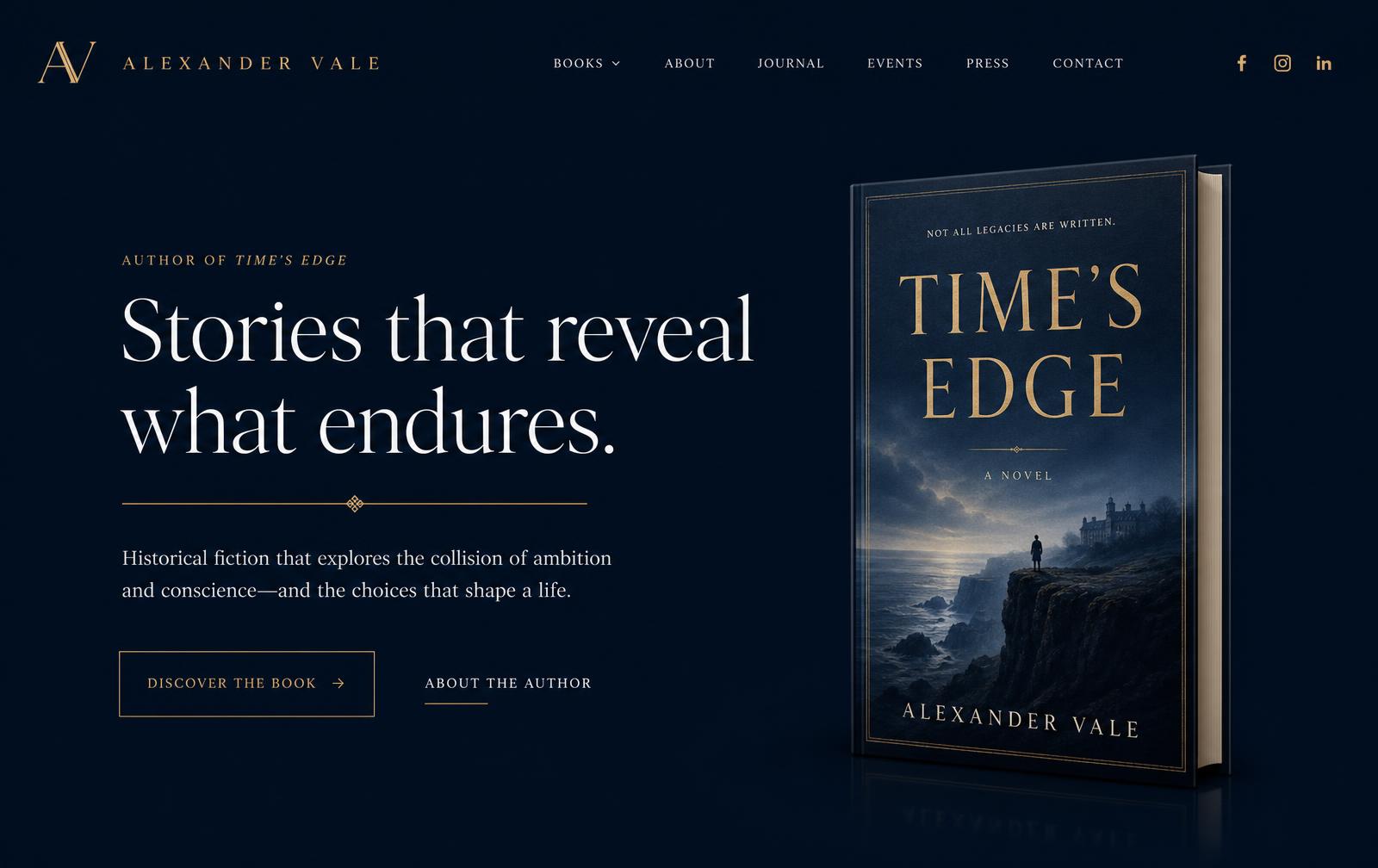 Author website homepage design shown on a desktop browser