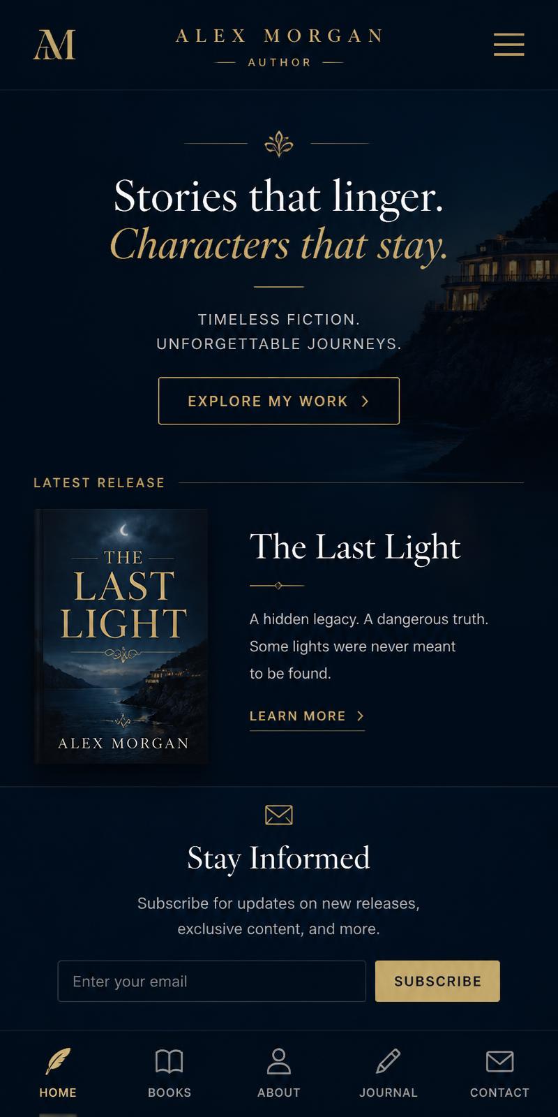 Author website on a mobile phone